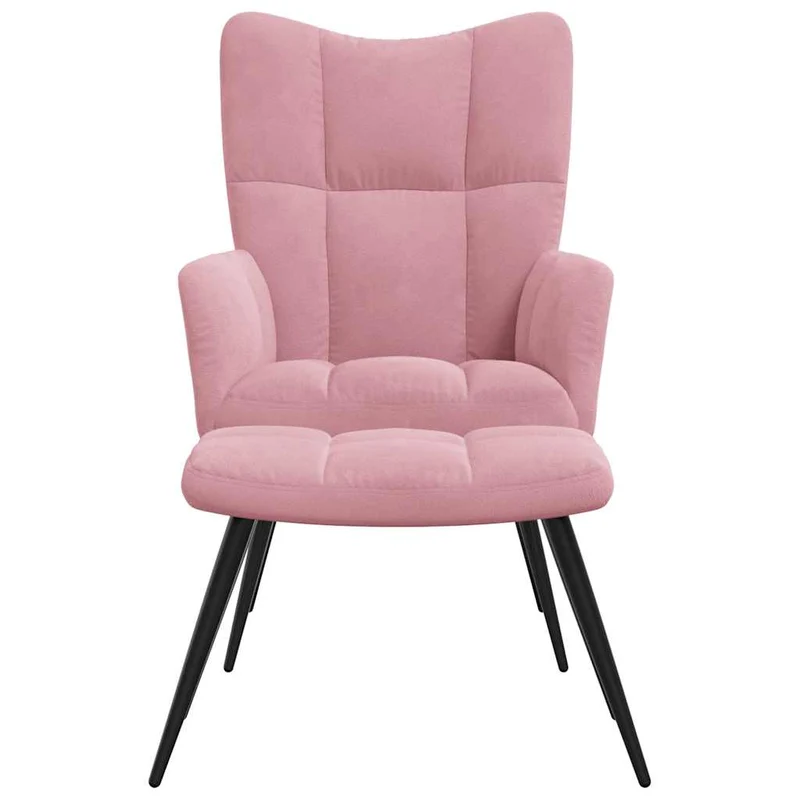 Fauteuil lounge chaise de canapé design moderne avec repose-pieds en velours rose DEC026615