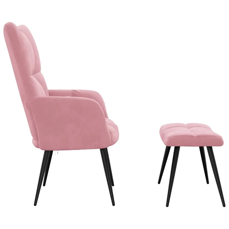 Fauteuil lounge chaise de canapé design moderne avec repose-pieds en velours rose DEC026615
