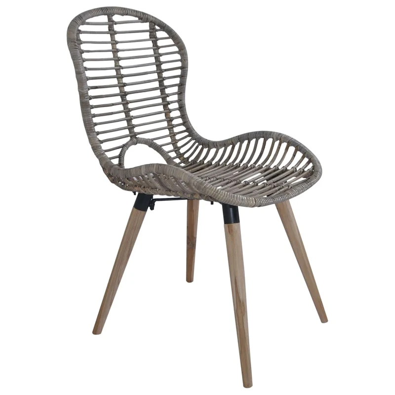 Set de 6 chaises de salle à manger design rustique en rotin naturel marron pieds en bois DEC025695