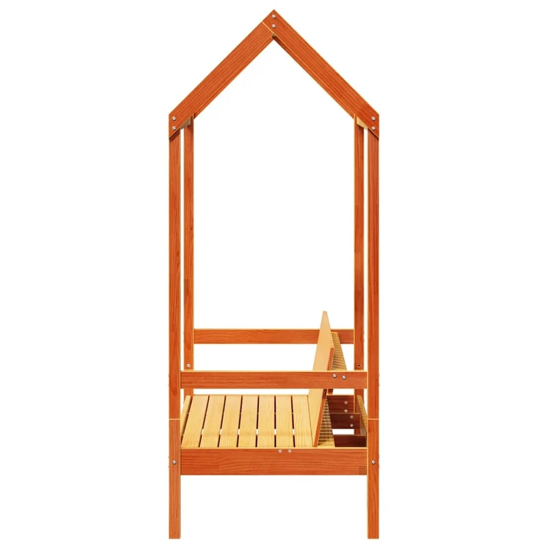Banc avec toit et dossier forme maison 117,5 x 70 x 176,5 cm en bois de pin massif brun DEC024665