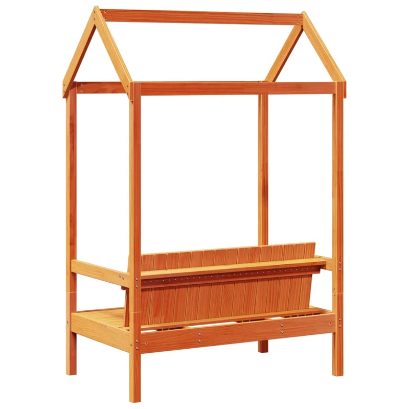 Banc avec toit et dossier forme maison 117,5 x 70 x 176,5 cm en bois de pin massif brun DEC024665