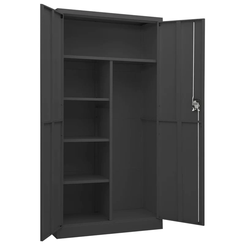 Meuble de bureau armoire de rangement avec 4 étagères 90 x 40 x 180 cm en acier anthracite DEC024486