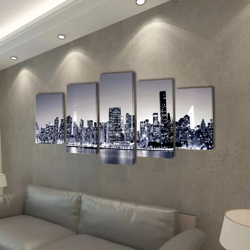Set de 5 toiles murales imprimées Horizon de New York monochrome DEC022920