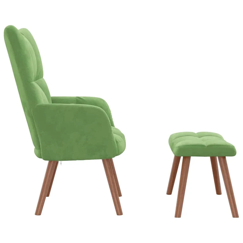 Fauteuil lounge chaise de canapé design moderne avec repose-pied en velours vert clair DEC026550