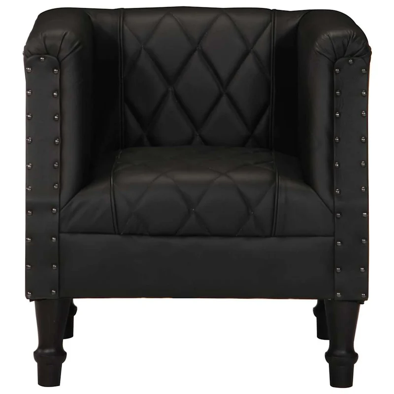 Fauteuil lounge assise confortable design moderne en cuir véritable de chèvre noir DEC026466
