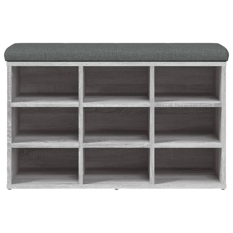 Banc de rangement à chaussures 9 compartiments 82 x 32 x 50 cm bois d'ingénierie couleur sonoma gris DEC024949