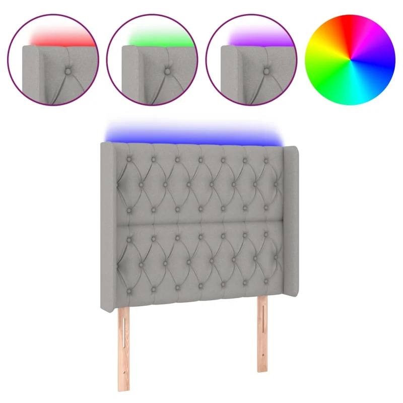 Tête de lit accessoire couchage chambre à coucher meuble à LED 93 x 16 x 118/128 cm tissu gris clair TDL0201229