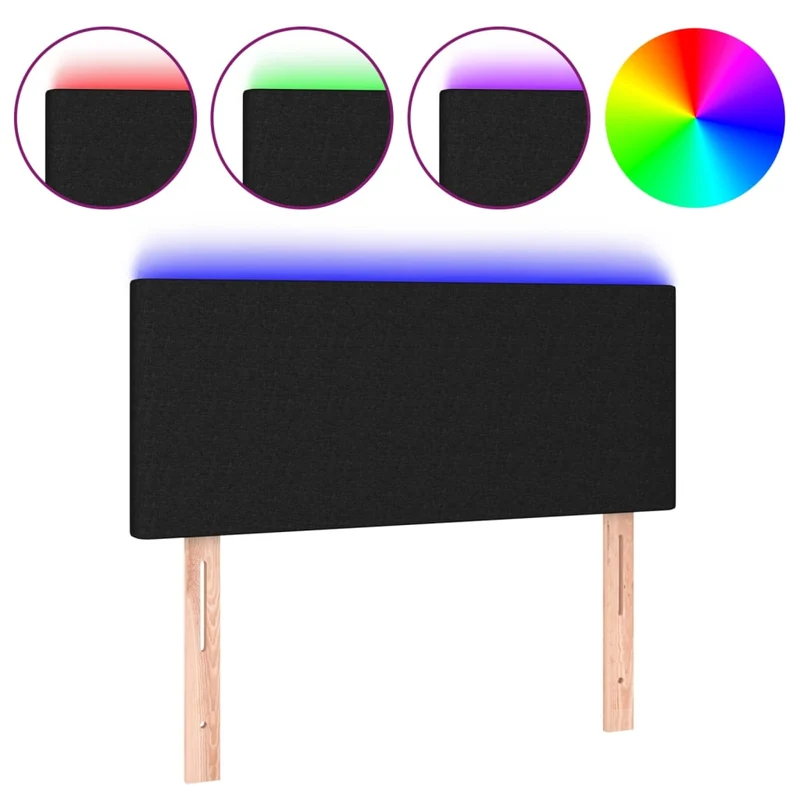 Tête de lit accessoire couchage chambre à coucher meuble à LED 100 x 5 x 78/88 cm tissu noir TDL0200752