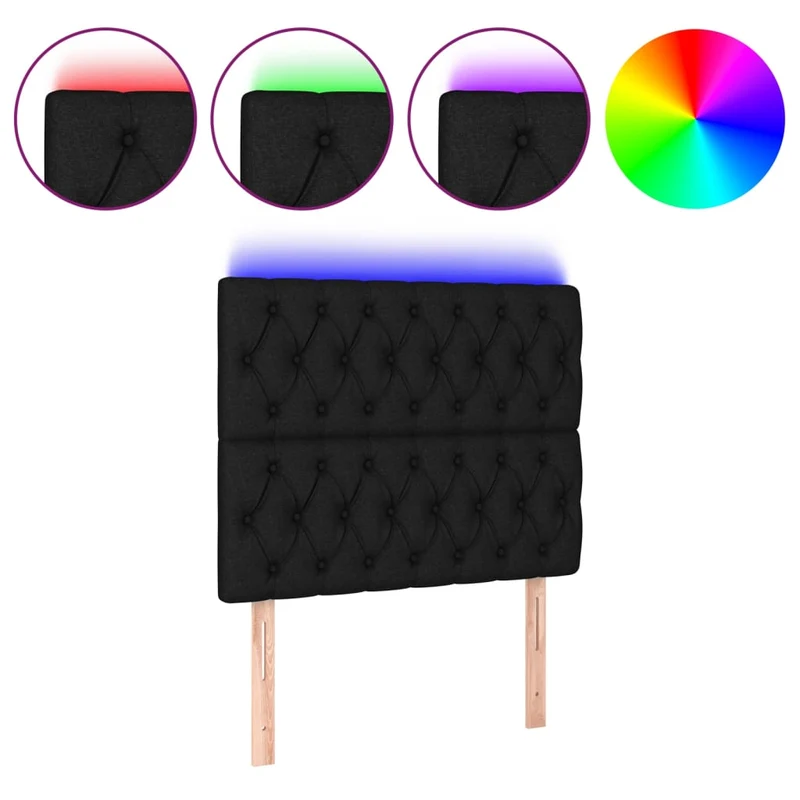 Tête de lit accessoire couchage chambre à coucher meuble à LED 100 x 7 x 118/128 cm tissu noir TDL0200746