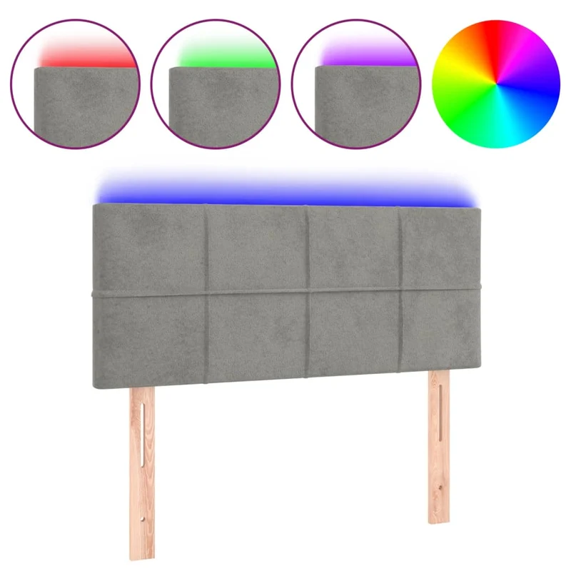 Tête de lit accessoire couchage chambre à coucher meuble à LED 100 x 5 x 78/88 cm tissu velours gris clair TDL0201443