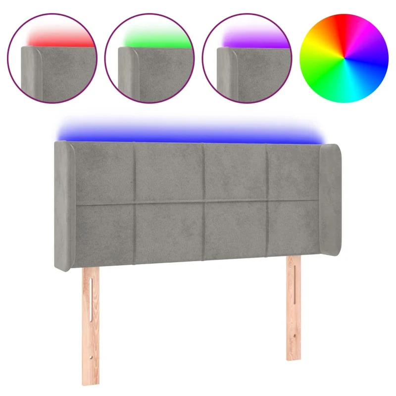 Tête de lit accessoire couchage chambre à coucher meuble à LED 103 x 16 x 78/88 cm tissu velours gris clair TDL0201413