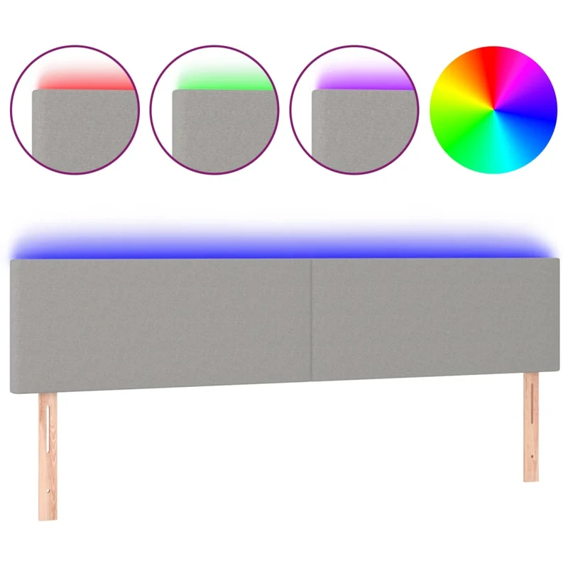 Tête de lit accessoire couchage chambre à coucher meuble à LED 200 x 5 x 78/88 cm tissu gris clair TDL0201320