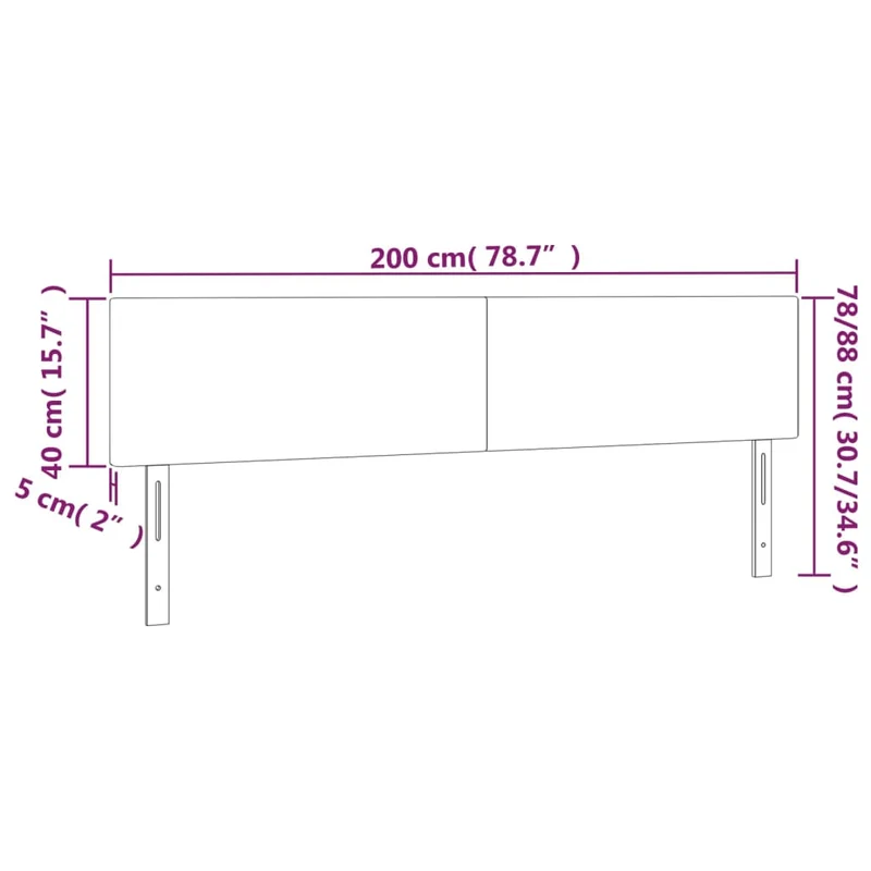 Tête de lit accessoire couchage chambre à coucher meuble à LED 200 x 5 x 78/88 cm tissu gris clair TDL0201320