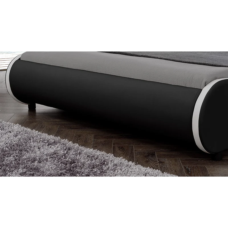Lit double 2 personnes capitonné LED 180 x 200 cm en cuir synthétique noir avec sommier à lattes 03_0005334