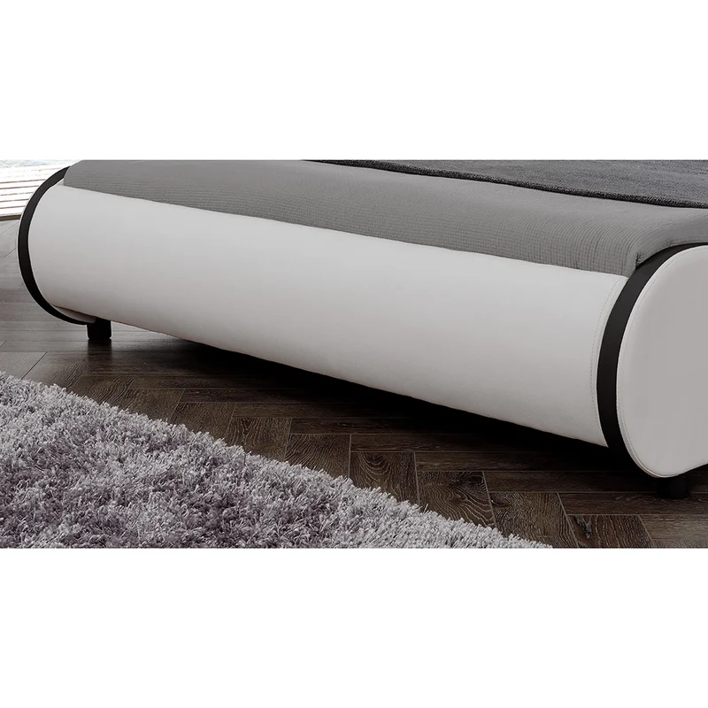 Lit double 2 personnes capitonné LED 180 x 200 cm en cuir synthétique blanc avec sommier à lattes 03_0005324