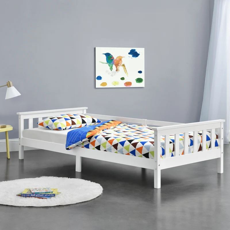 Lit pour enfant avec sommier à lattes structure en bois de pin blanc 90 x 200 cm 03_0005443