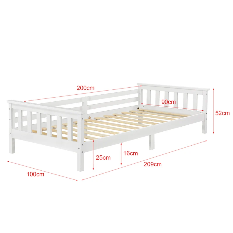 Lit pour enfant avec sommier à lattes structure en bois de pin blanc 90 x 200 cm 03_0005443