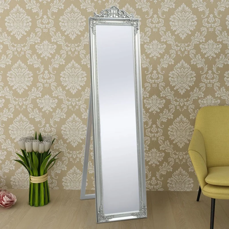 Miroir sur pied Style baroque 160 x 40 cm Argenté DEC022664
