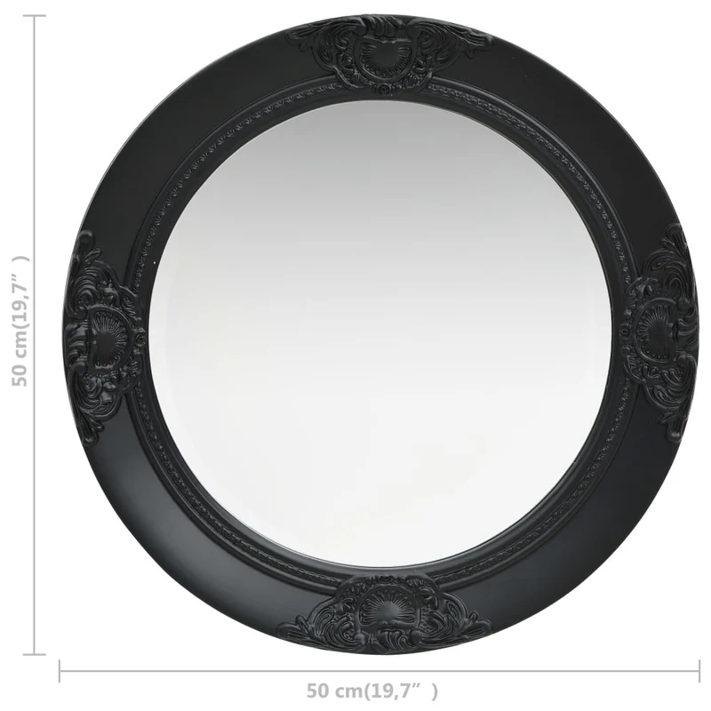 Miroir mural rond style baroque 50 cm Noir DEC022889