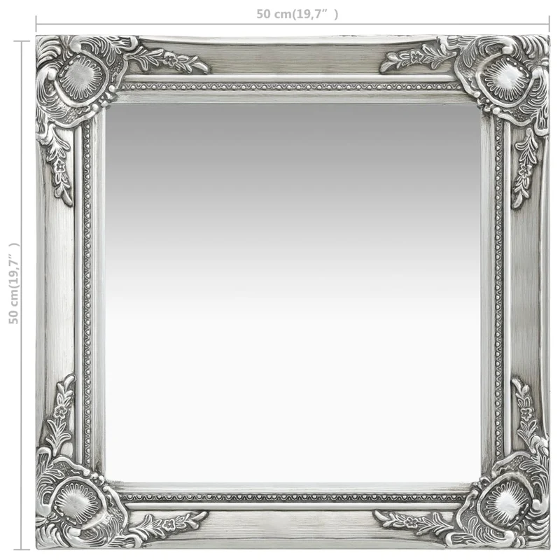 Miroir mural carré style baroque 50x50 cm Argenté DEC022856