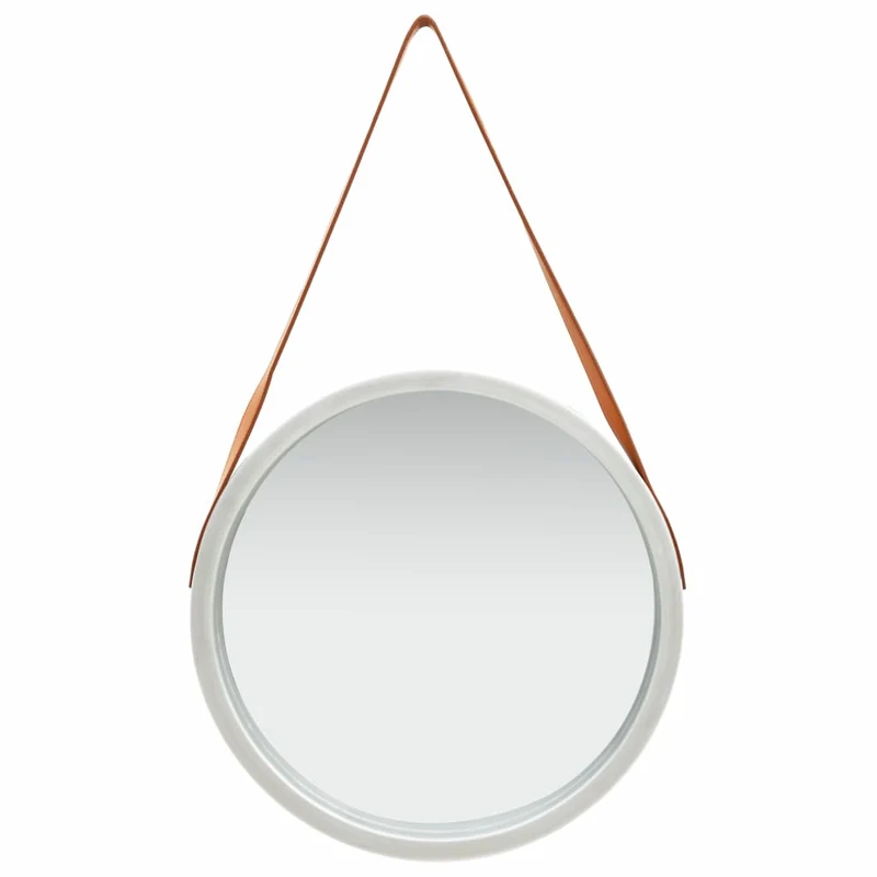 Miroir mural avec sangle marron 50 cm bois argenté DEC022908