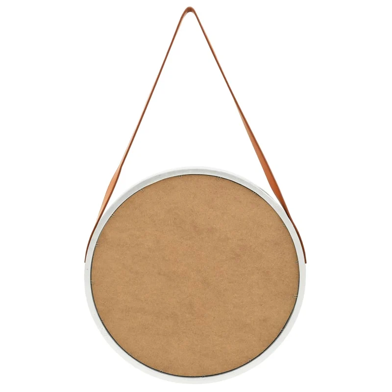 Miroir mural avec sangle marron 50 cm bois argenté DEC022908