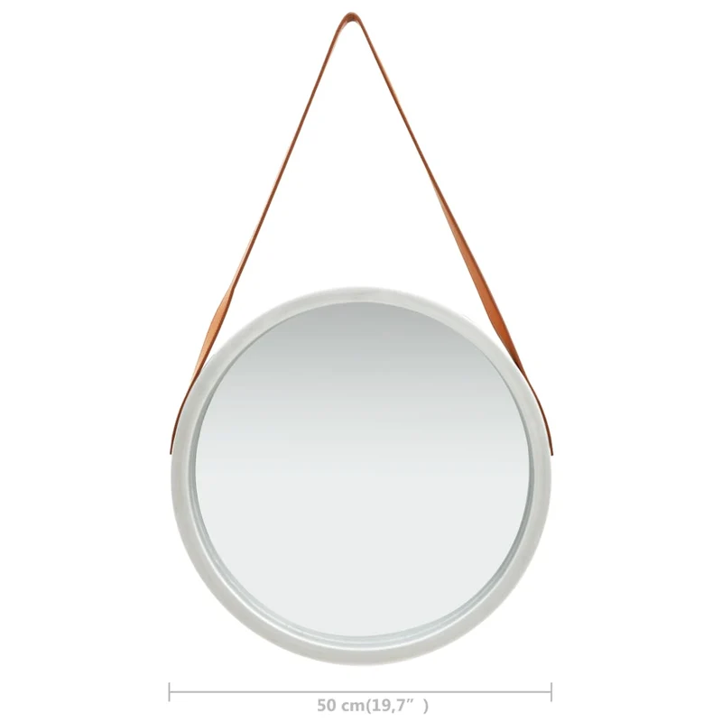 Miroir mural avec sangle marron 50 cm bois argenté DEC022908