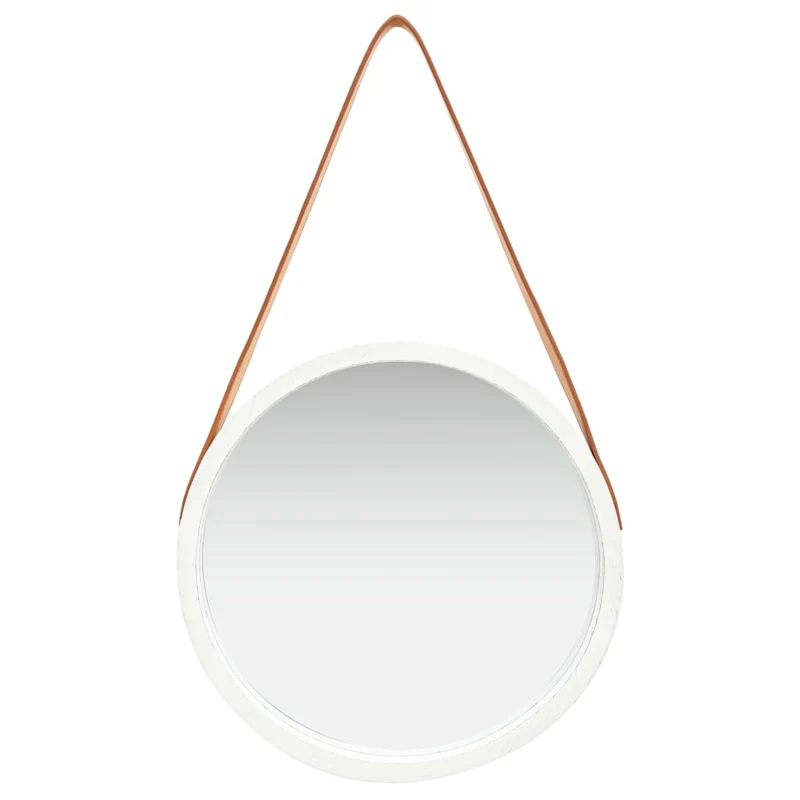 Miroir mural avec sangle marron 40 cm en bois blanc DEC022902