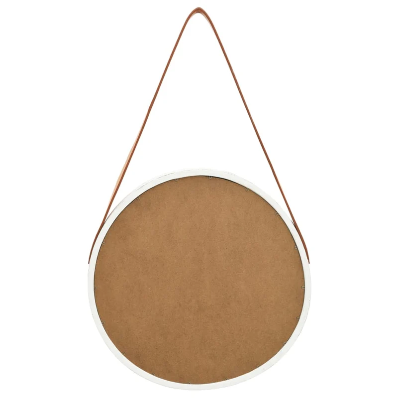 Miroir mural avec sangle marron 40 cm en bois blanc DEC022902