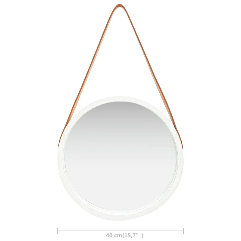 Miroir mural avec sangle marron 40 cm en bois blanc DEC022902