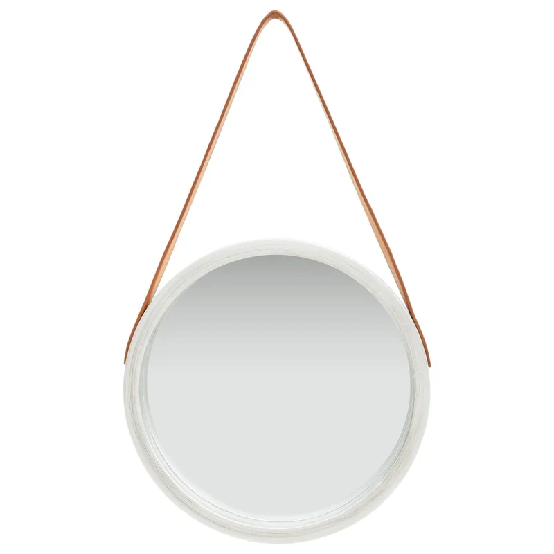 Miroir mural avec sangle 40 cm en bois argenté et marron DEC022904