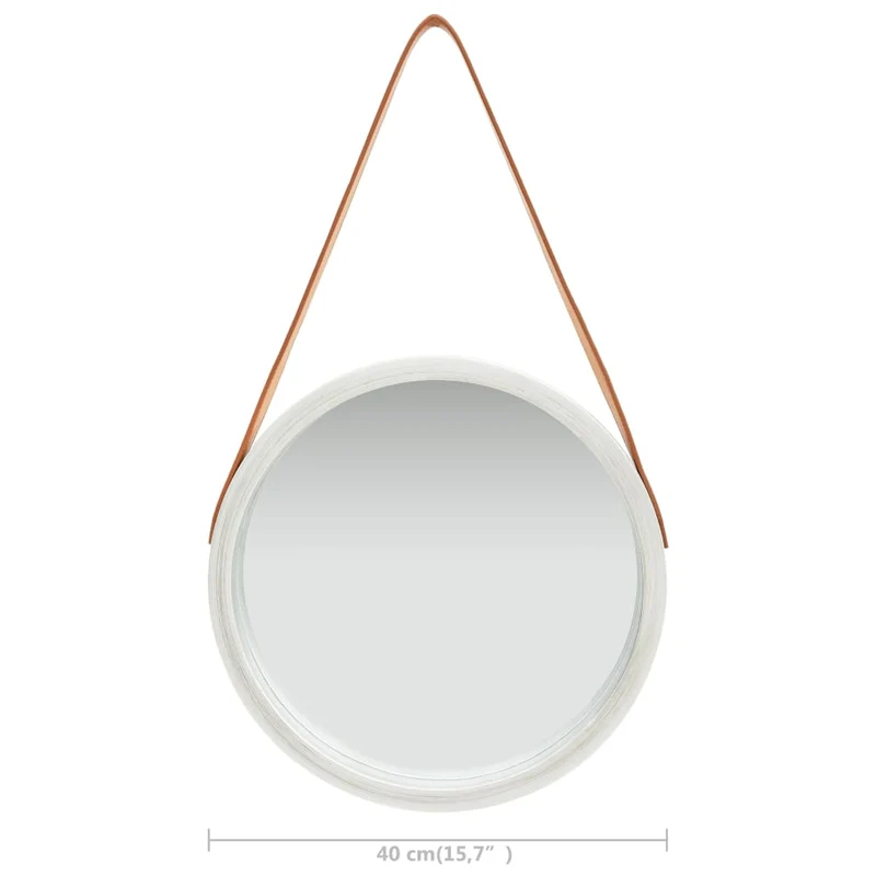 Miroir mural avec sangle 40 cm en bois argenté et marron DEC022904
