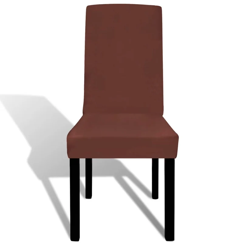 Housse de chaise droite extensible 6 pcs marron DEC022372