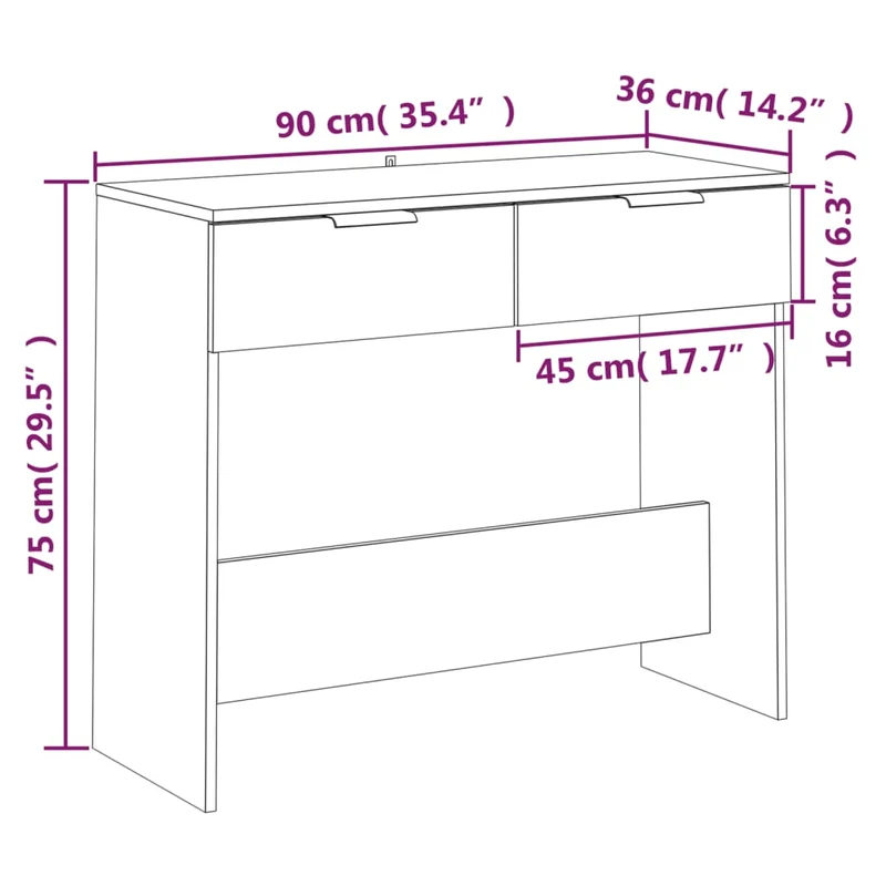 Table console d'entrée fonctionnel et stylé avec tiroirs 90 x 36 x 75 cm bois d'ingénierie noir DEC032180
