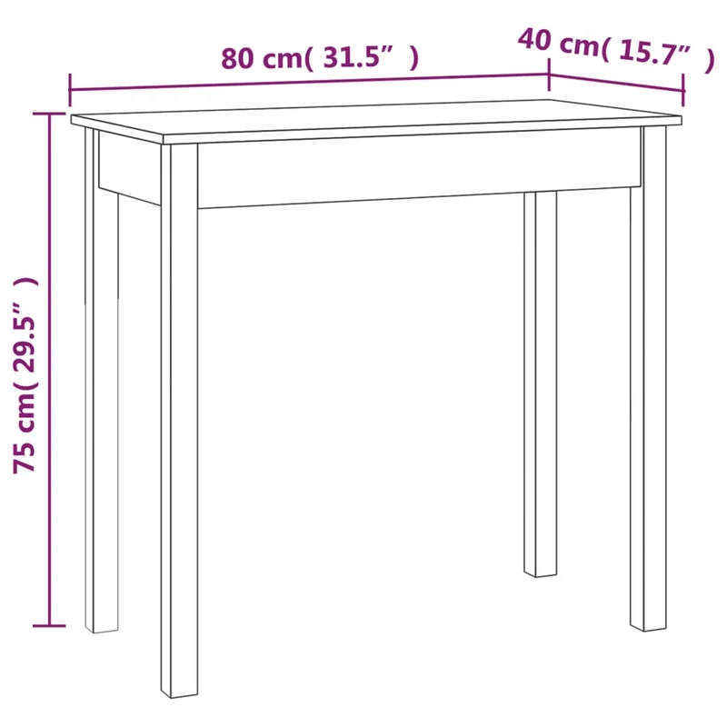 Table console meuble d'entrée 80 x 40 x 75 cm bois massif de pin blanc DEC031721