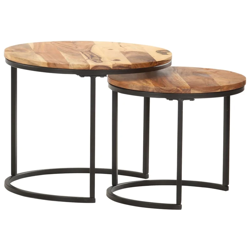 Ensemble de deux tables basse tables d'appoint gigognes en bois d'acacia et fer DEC031318