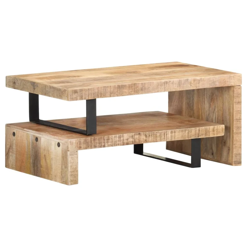 Ensemble de deux table basse en bois de manguier et fer DEC031238