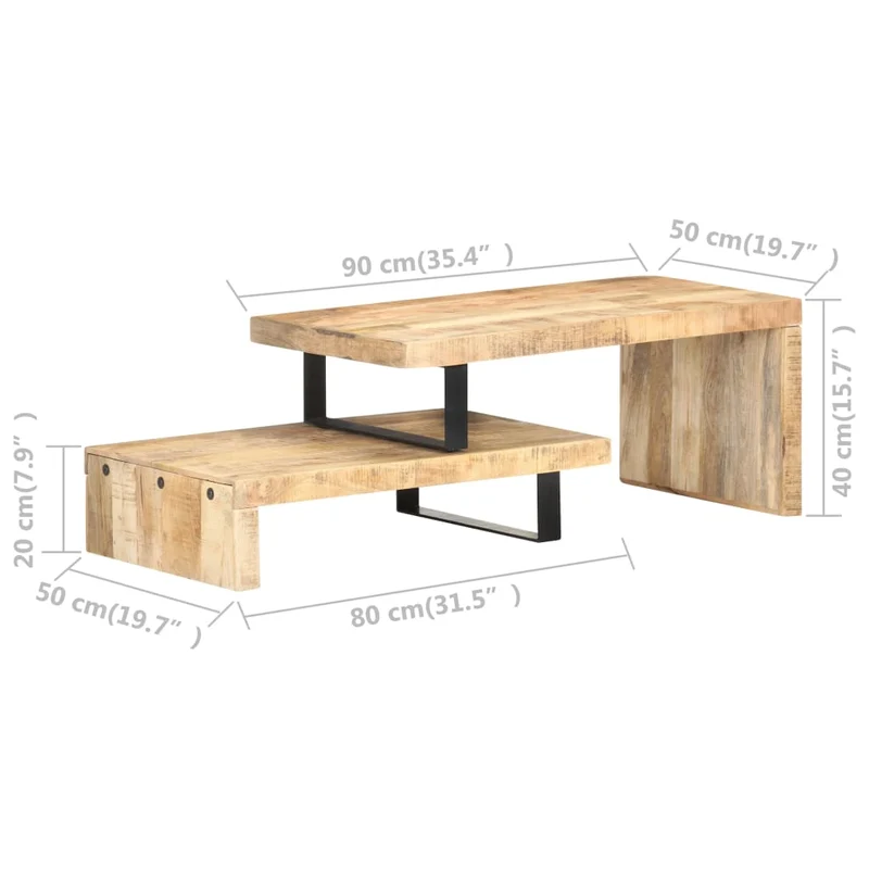 Ensemble de deux table basse en bois de manguier et fer DEC031238