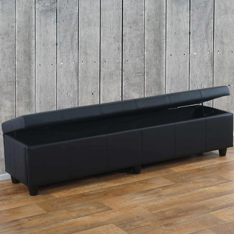 Banc banquette avec compartiment de rangement 180x45x45 cm en PVC noir mat 04_0005814