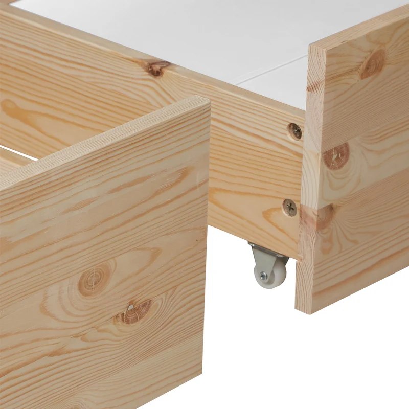 Lit palette en bois massif 90x200 cm avec tiroirs de rangement et sommier à lattes LIT06218