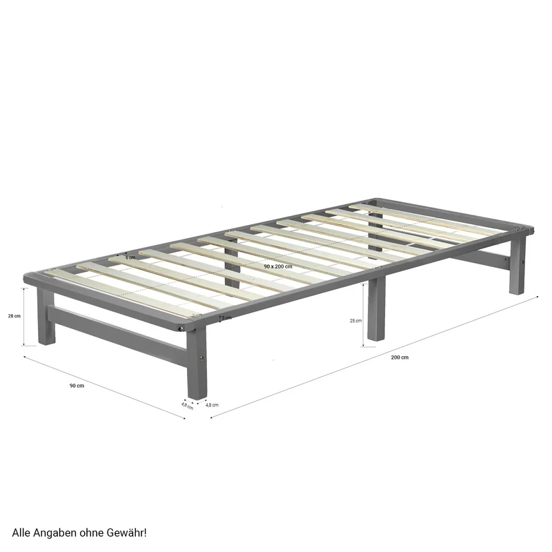 Lit palette avec sommier à lattes 90x200 cm en bois massif gris LIT06223