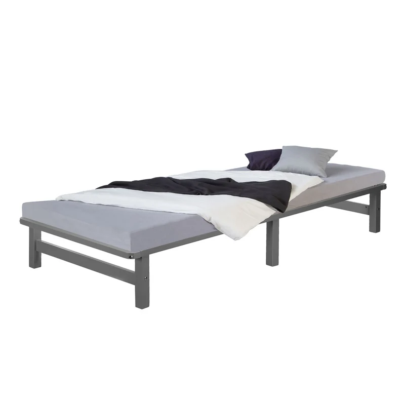 Lit palette avec sommier à lattes 90x200 cm en bois massif gris LIT06223