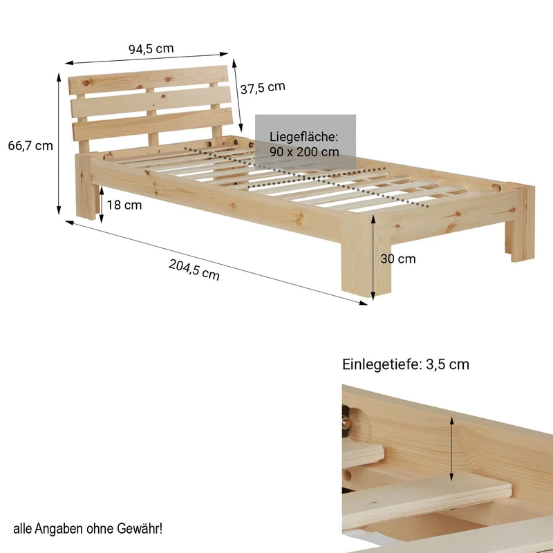 Lit simple une personne avec sommier à lattes en bois 90x 200cm LIT06228