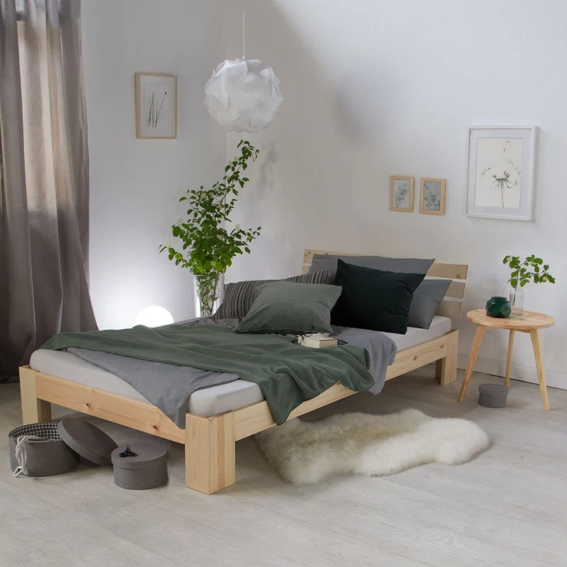 Lit simple une personne avec sommier à lattes en bois 90x 200cm LIT06228