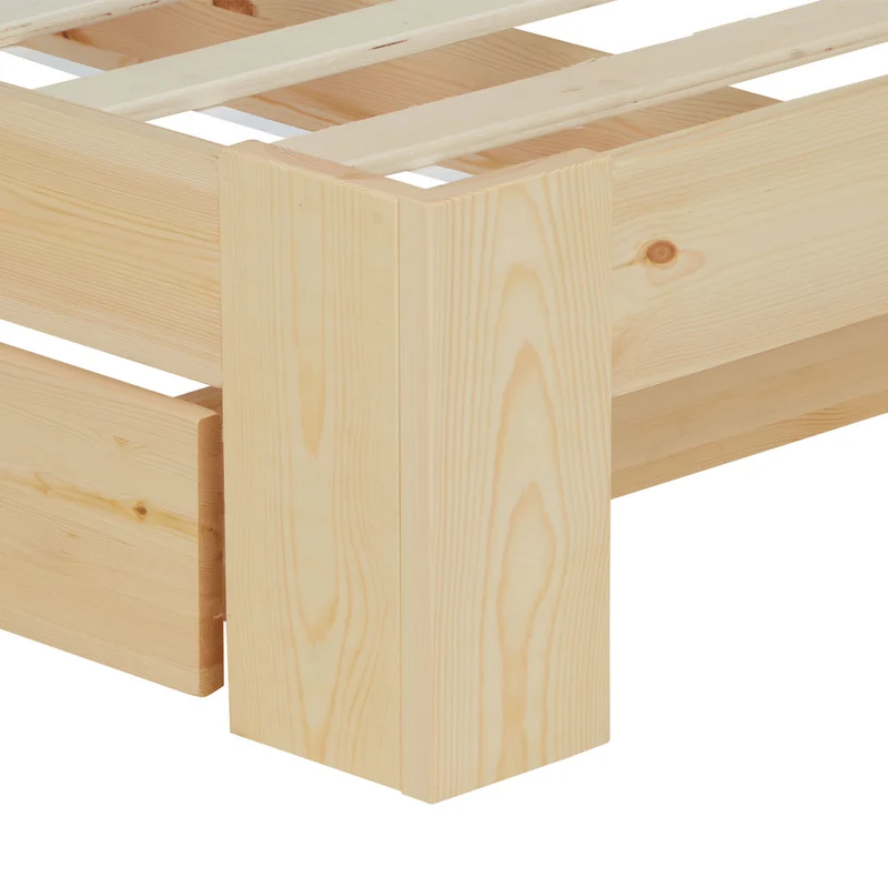 Lit simple en bois de pin 90x200 avec sommier à lattes et tiroir de rangement LIT06230