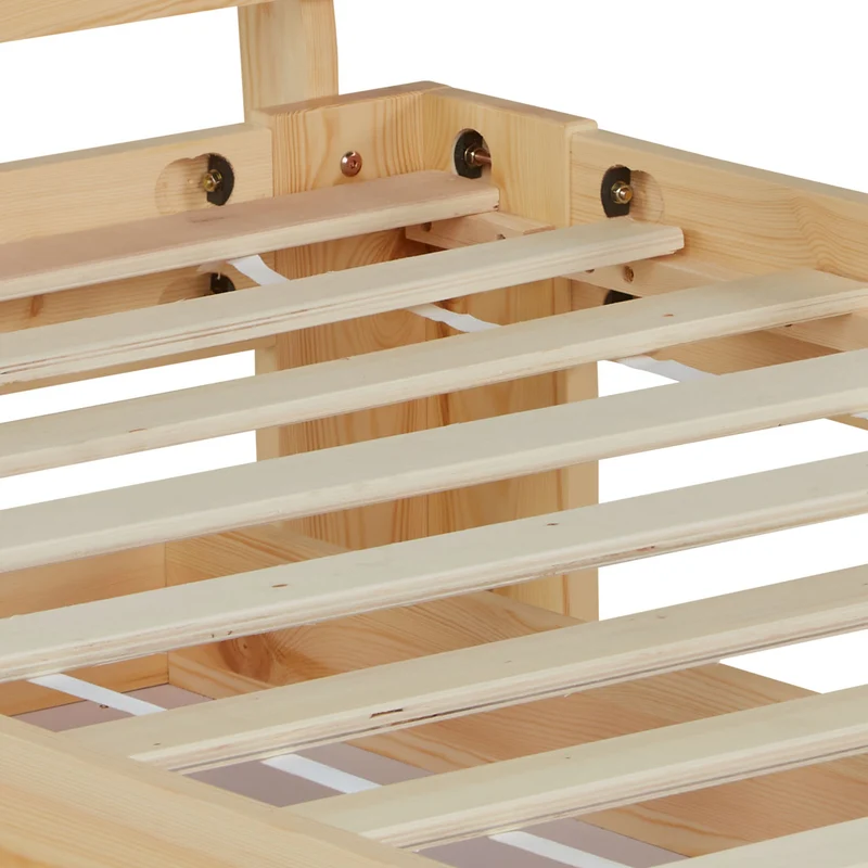 Lit simple en bois de pin 90x200 avec sommier à lattes et tiroir de rangement LIT06230