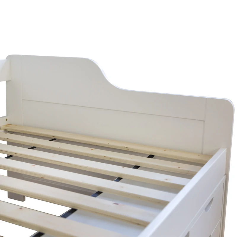 Lit simple avec sommier à lattes et tiroirs de rangement en pin blanc 90x200 LIT06234