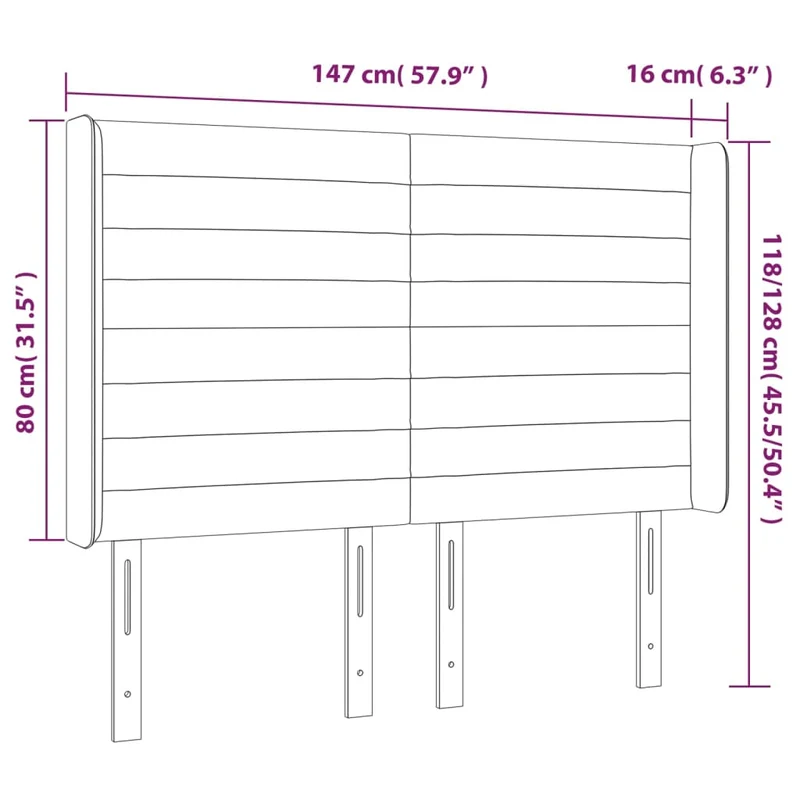 Tête de lit accessoire couchage chambre à coucher meuble à LED 147 x 16 x 118/128 cm tissu gris clair TDL0201388