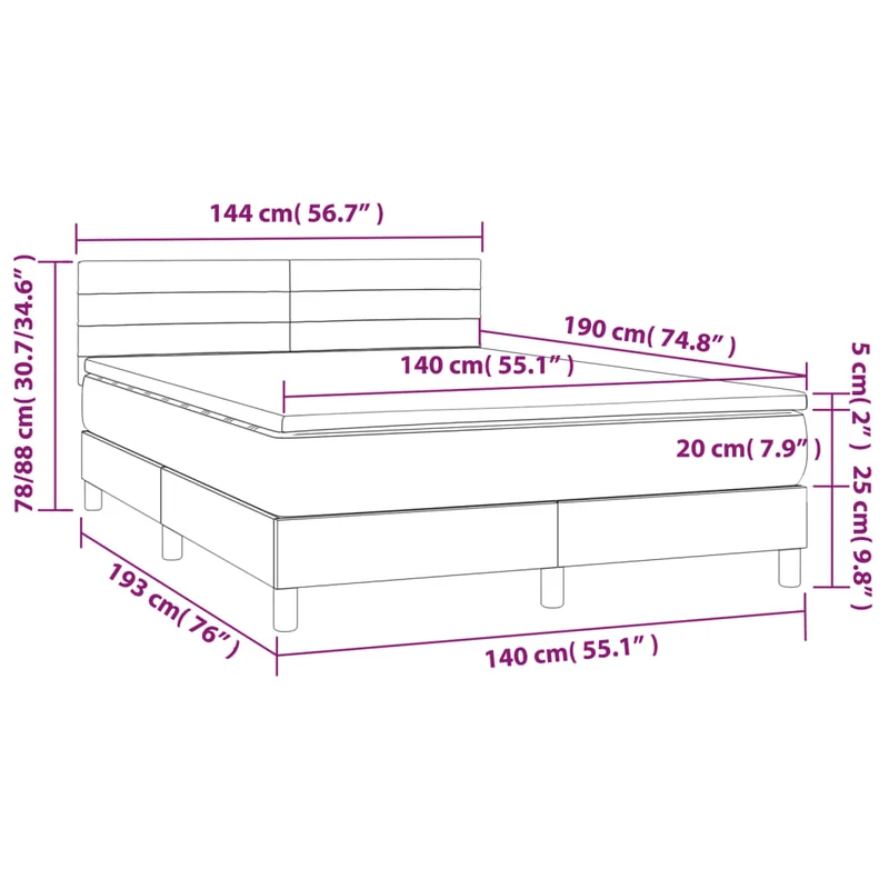 Cadre de lit LED avec sommier tête de lit matelas 140x190 cm tissu gris clair TDL0208561