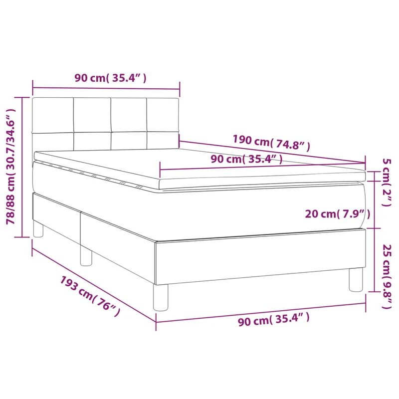 Cadre de lit LED avec sommier tête de lit matelas 90x190cm tissu velours gris foncé TDL0208265